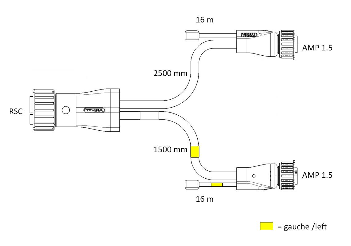 Rear lamp cable with flat cables and straight overmoulding 16V
